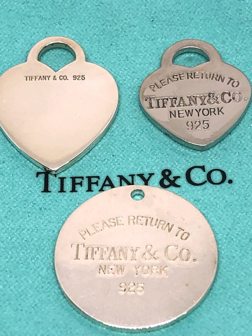 Please Return To Tiffany & Co. Sterling Silver Heart Round Tag Pendant Lot of 3